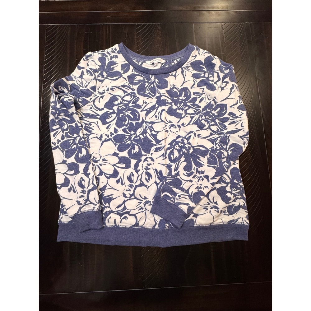 Emily Daniels Blue White Floral Print Crewneck Sweatshirt XL Womens
